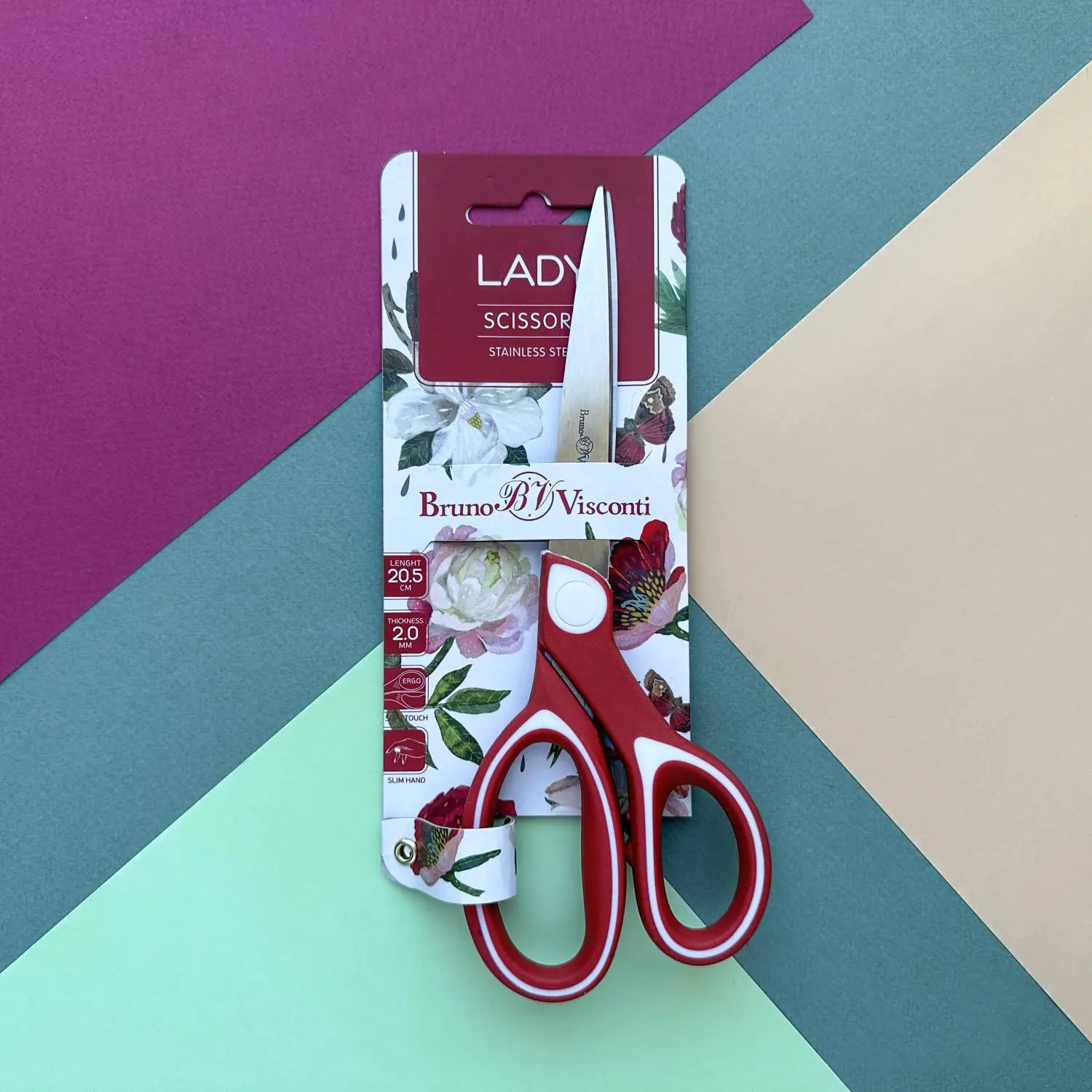 Ножницы Bruno Visconti Ladycut 205 мм эргономические пластиковые с резиновыми вставками ручки - Image 13