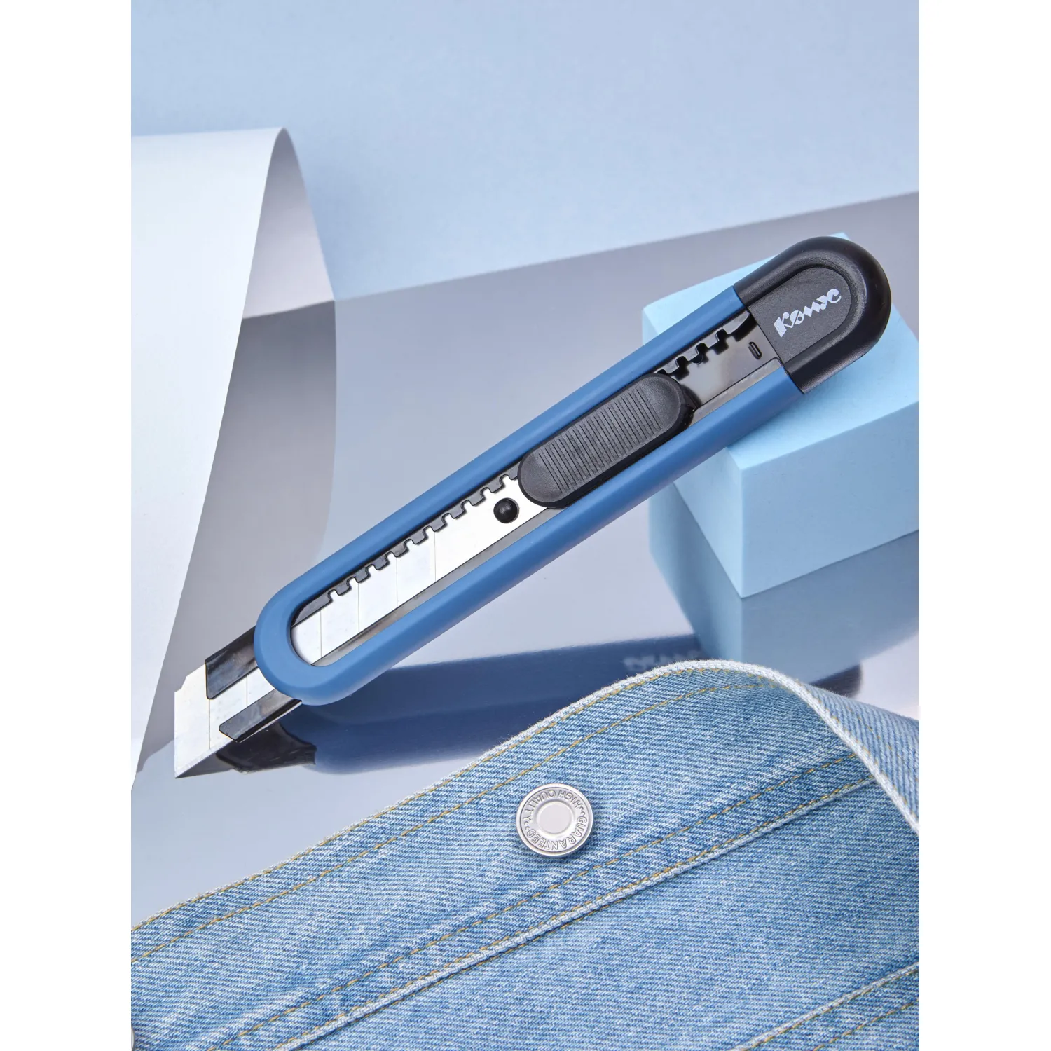 Нож канцелярский Комус Denim усиленный с фиксатором 18 мм голубой (SX37N-Denim-SoftT) - Image 6