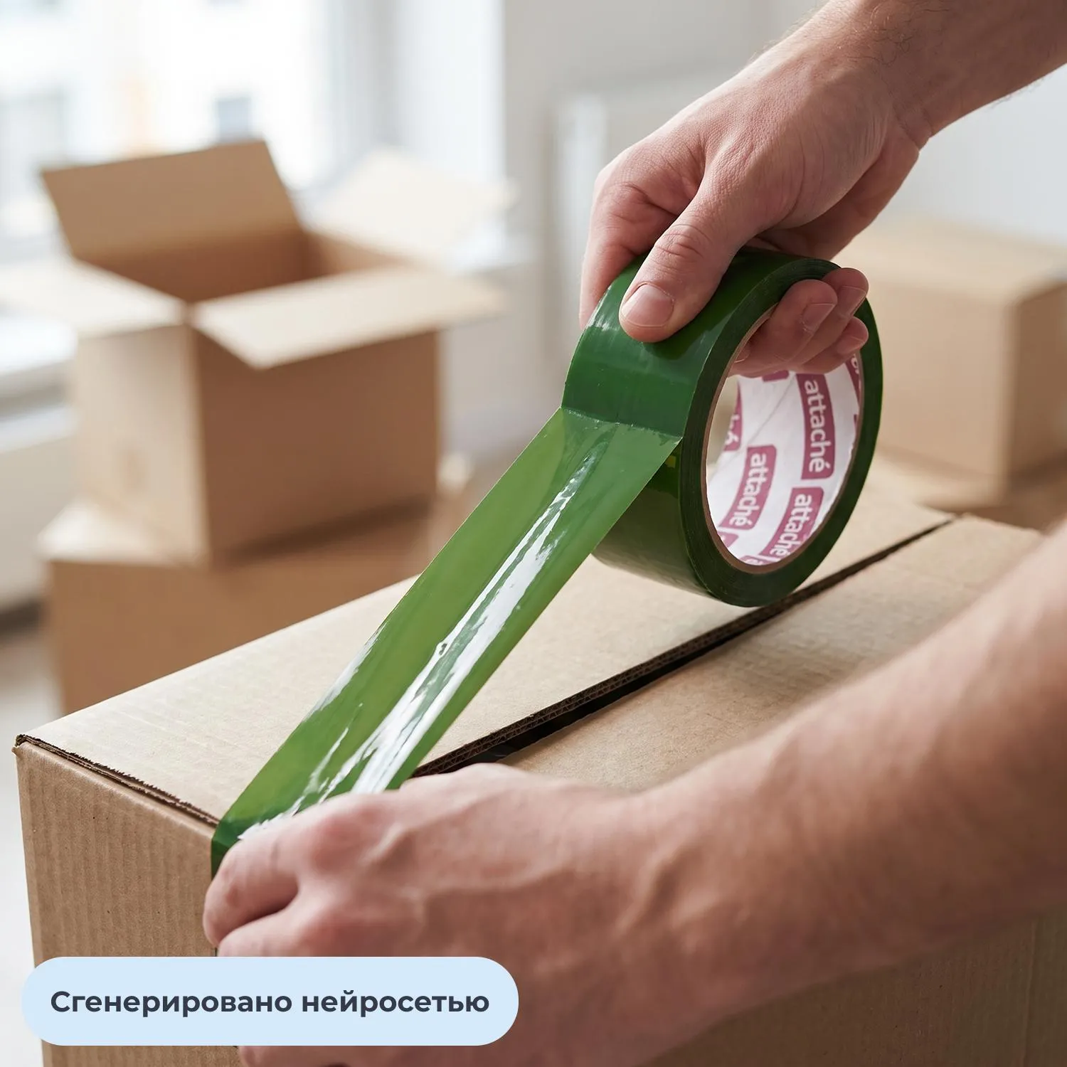 Клейкая лента односторонняя упаковочная Attache 48 мм x 66 м 45 мкм зелёная - Image 2