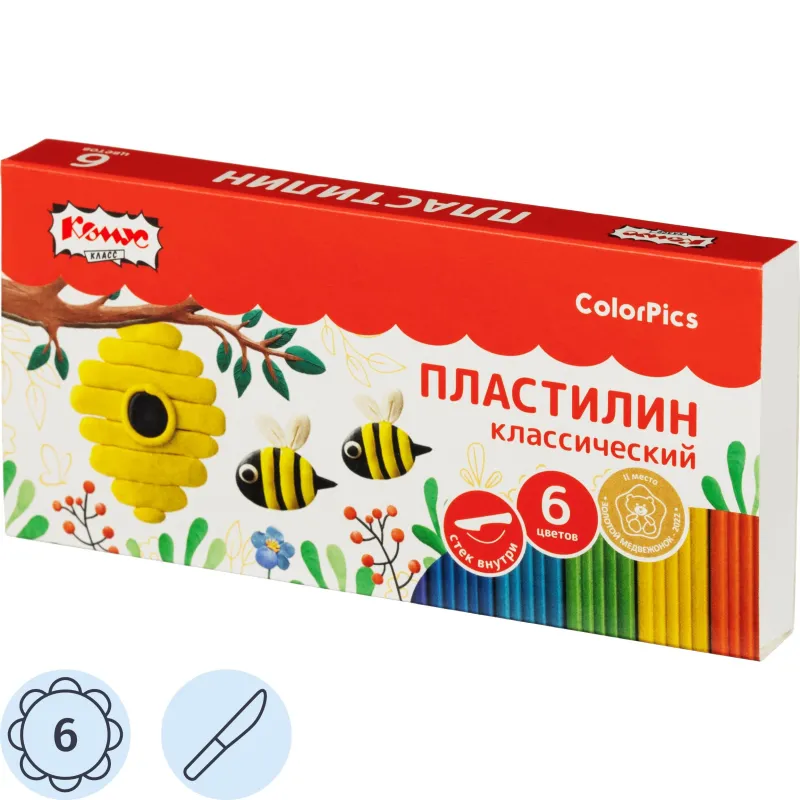 Пластилин классический Комус Класс ColorPics 6 цветов 120 грамм