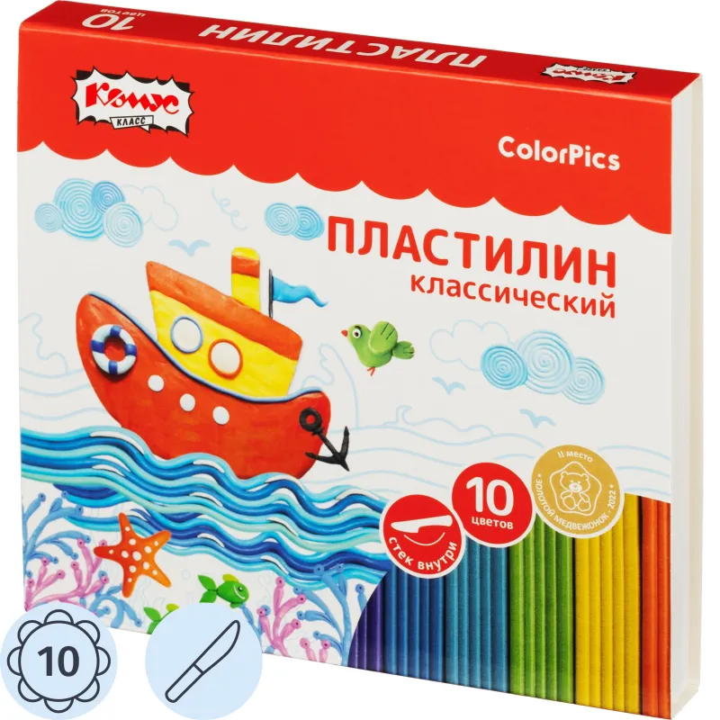 Пластилин классический Комус Класс ColorPics 10 цветов 200 грамм