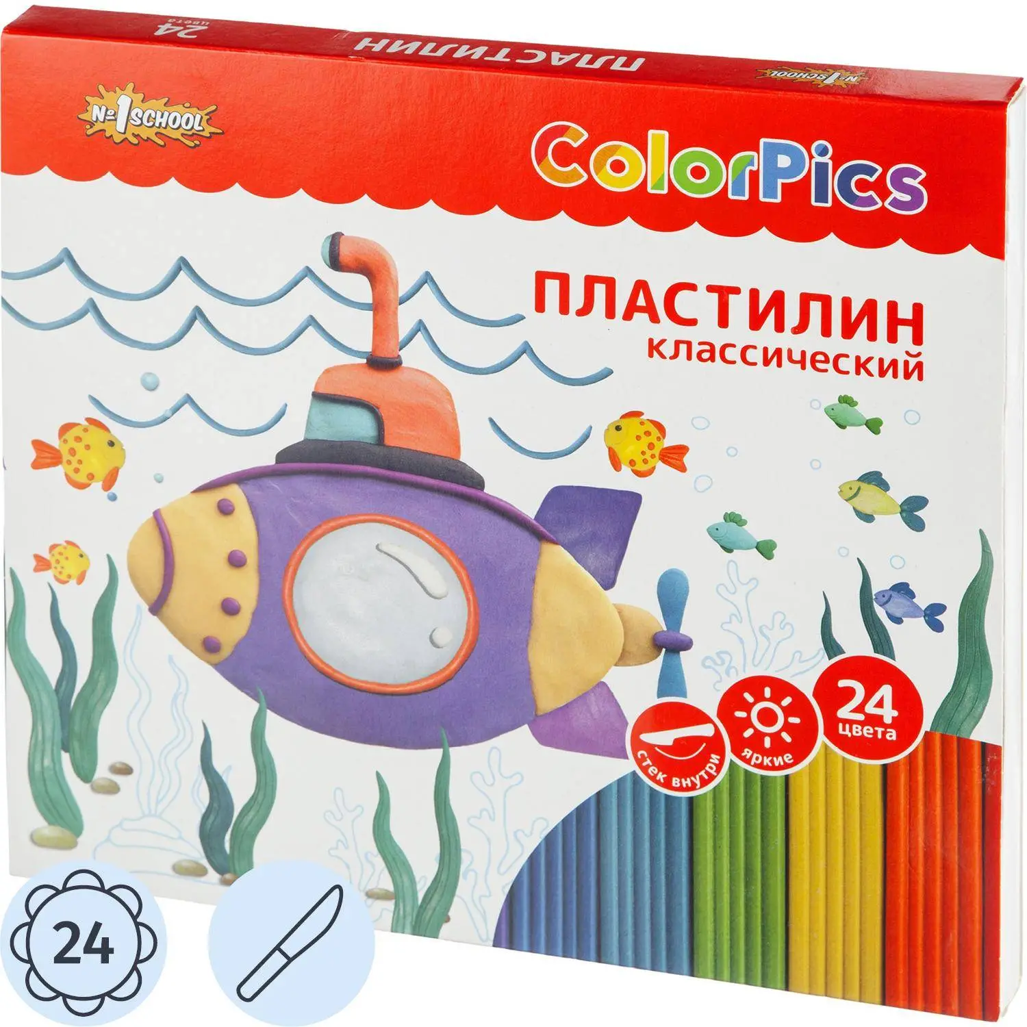 Пластилин классический Комус Класс ColorPics 24 цвета 480 грамм