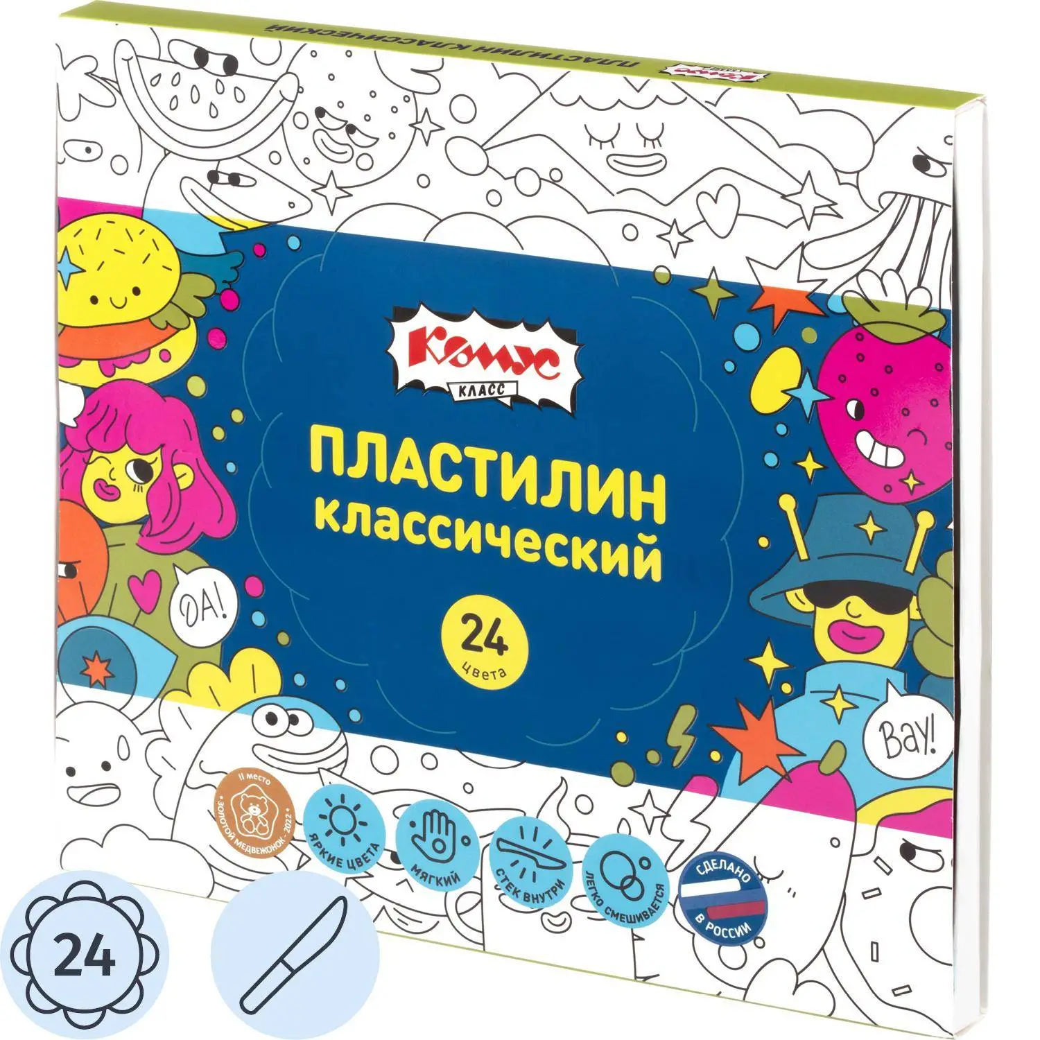 Пластилин классический Комус Класс Максики 24 цвета 480 грамм