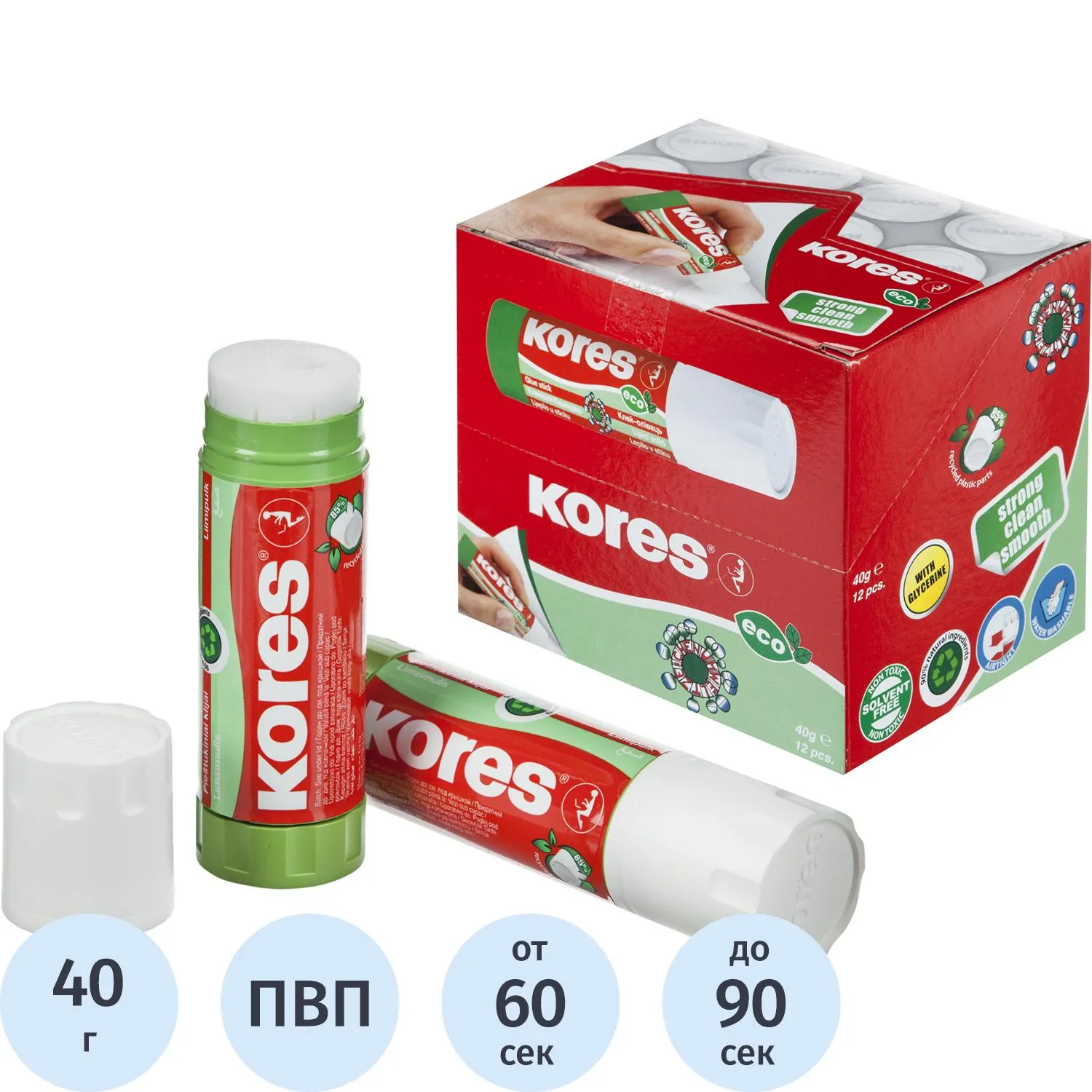 клей-карандаш Kores Glue-Eco экологичный для бумаги и картона
